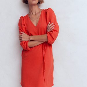 Cary V-Neck Jersey Dress-Blood Orange