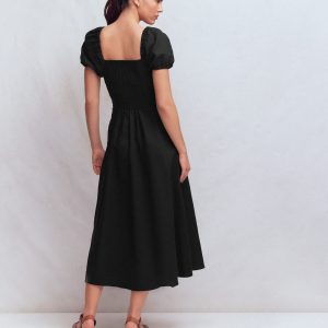 Twist Front Linen Blend Dress-Black