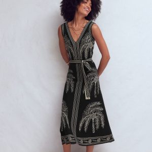 V Neck Jacquard Dress-Palm Jacquard