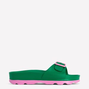 Lyla Single Buckle Sliders-Green/Pink