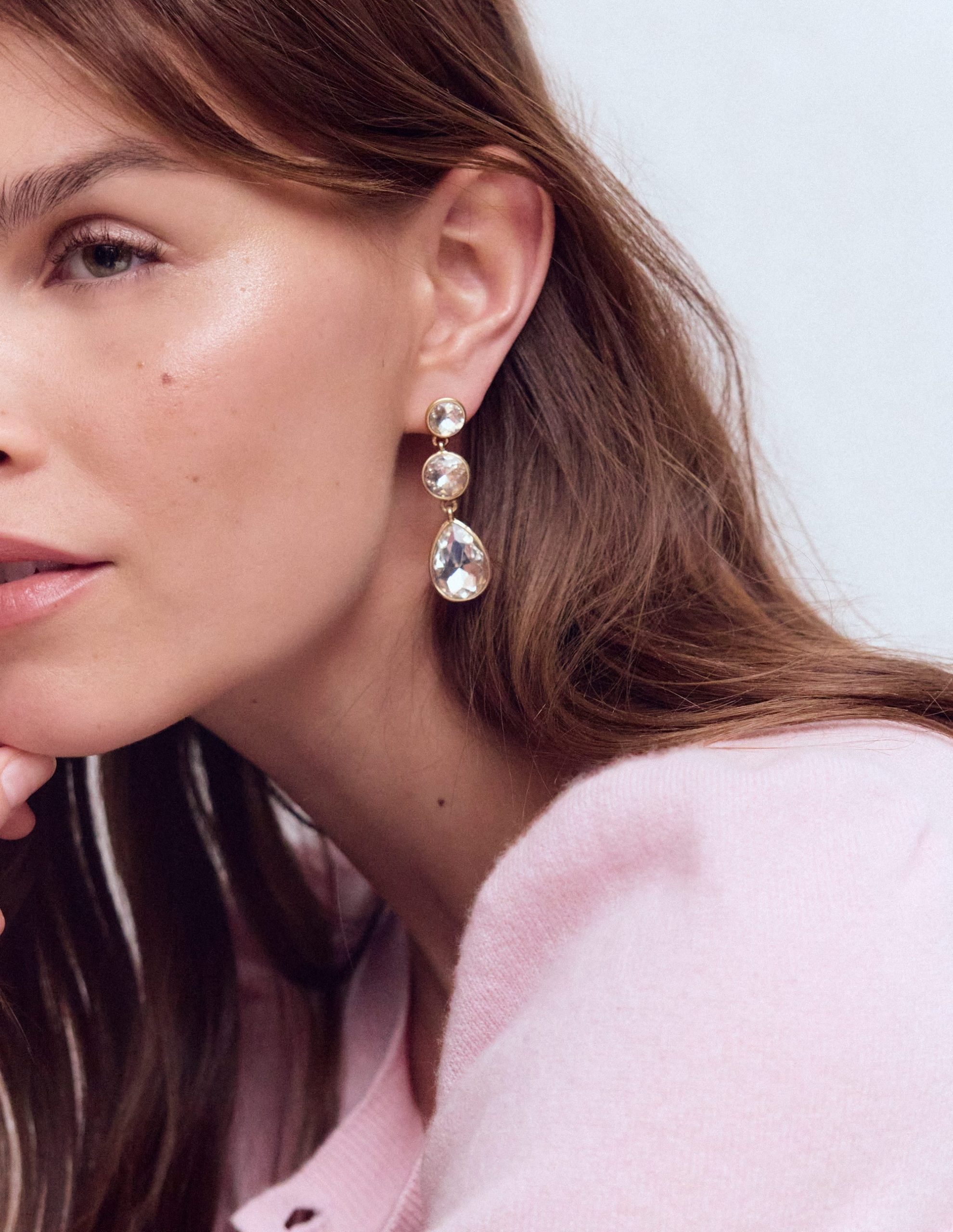 Small Jewel Drop Earrings-Clear - Image 2