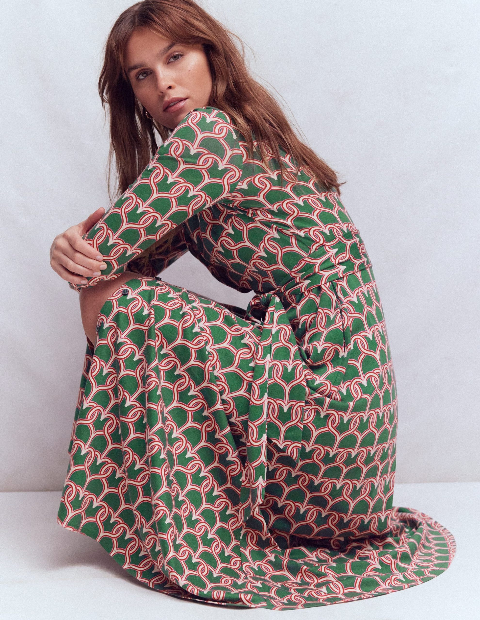Marcia Jersey Shirt Dress-Hunter Green. Heart Link - Image 2