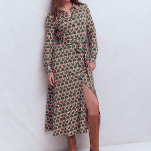 Marcia Jersey Shirt Dress-Hunter Green. Heart Link