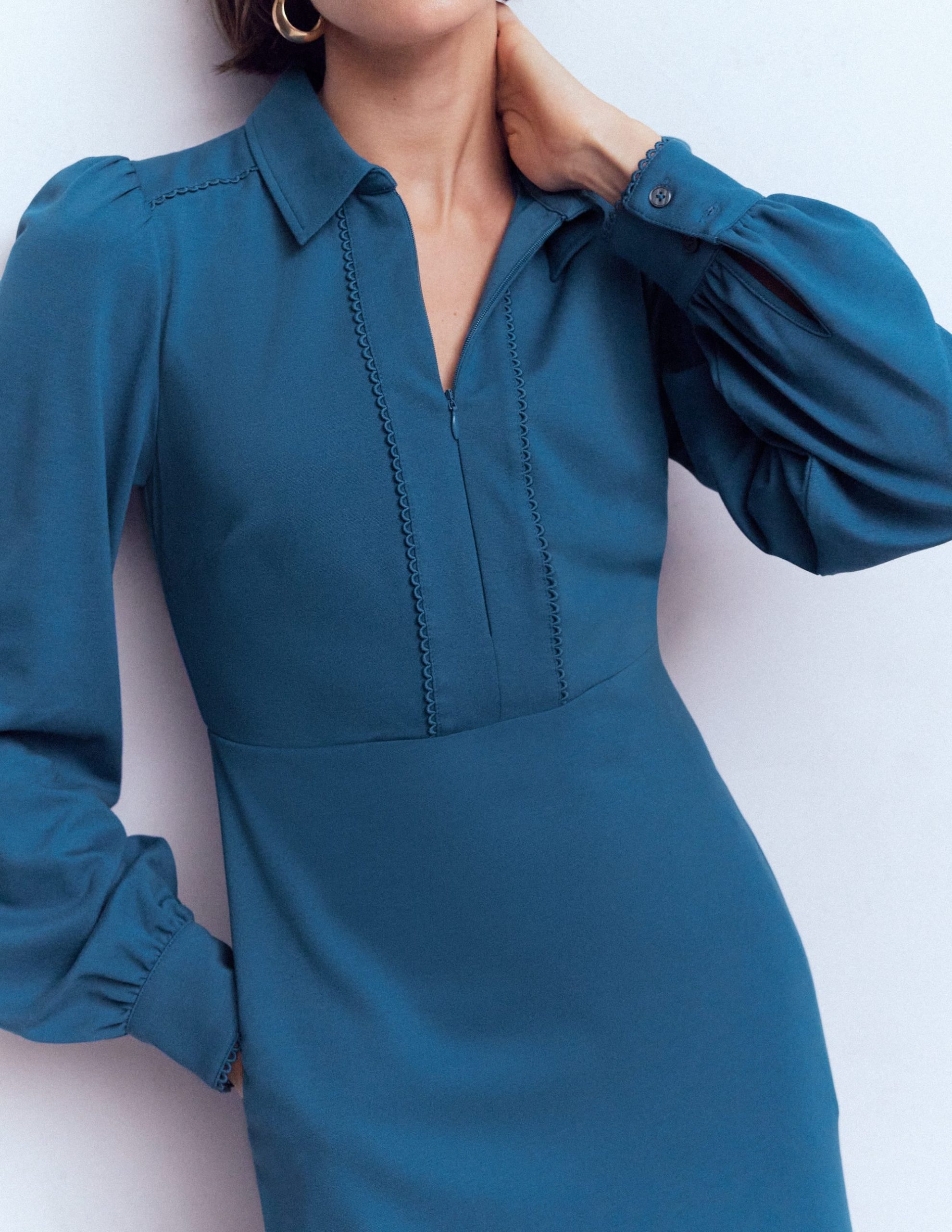 Pip Zip-Up Ponte Midi Dress-Tourmaline Blue - Image 2