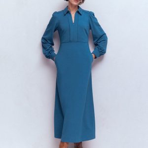 Pip Zip-Up Ponte Midi Dress-Tourmaline Blue
