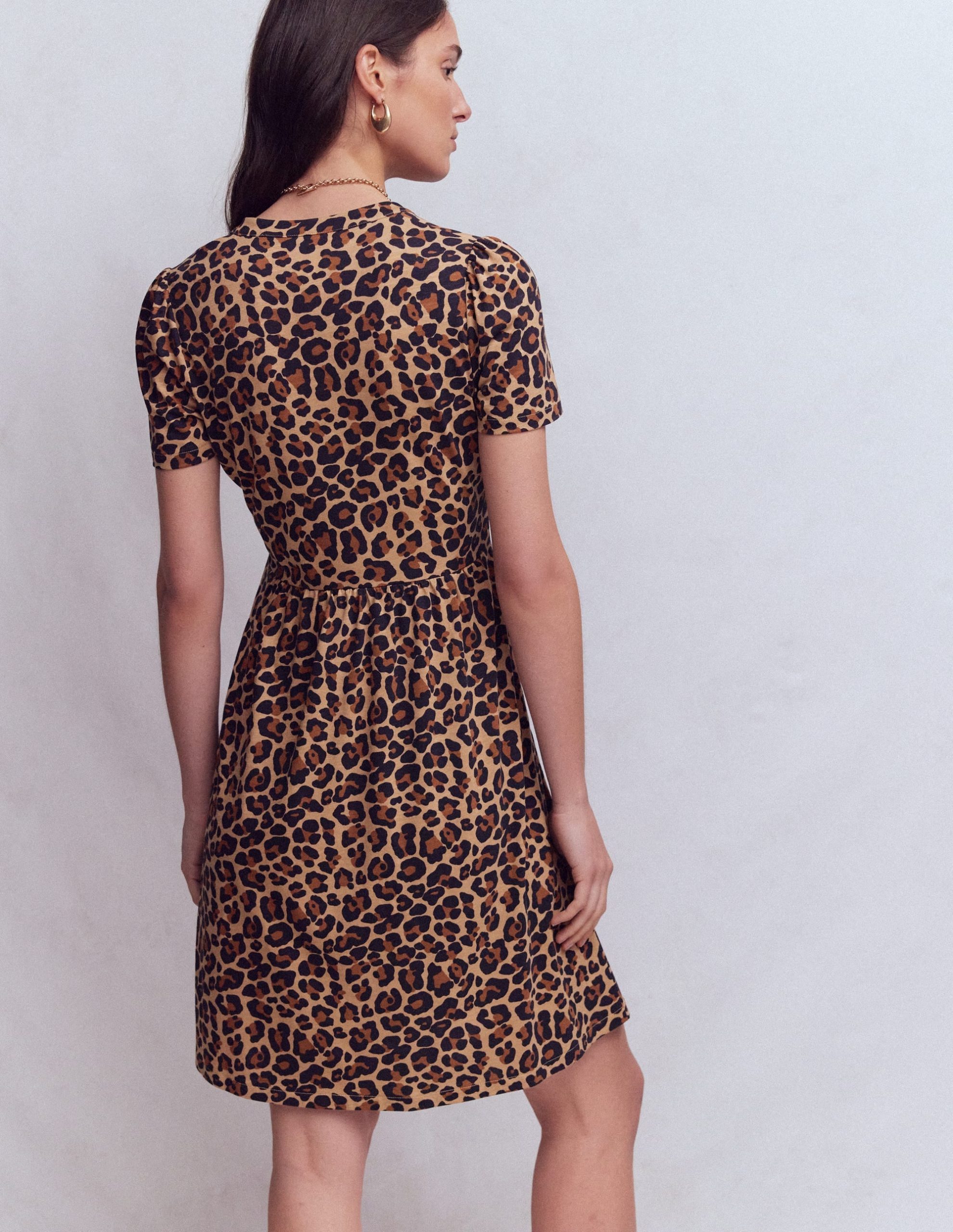Naomi Short Jersey Dress-Camel. Cheetah Pop - Image 3