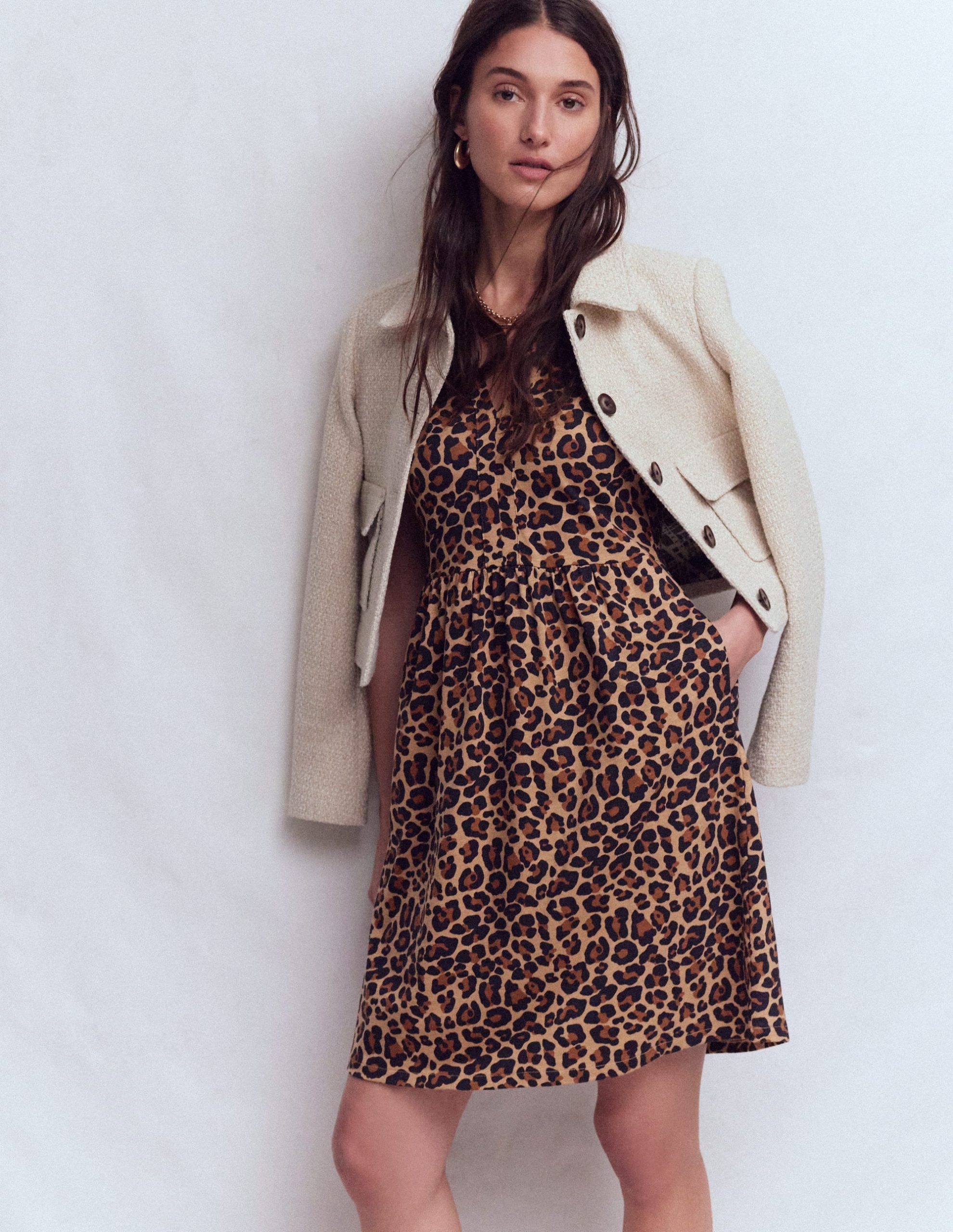 Naomi Short Jersey Dress-Camel. Cheetah Pop - Image 4