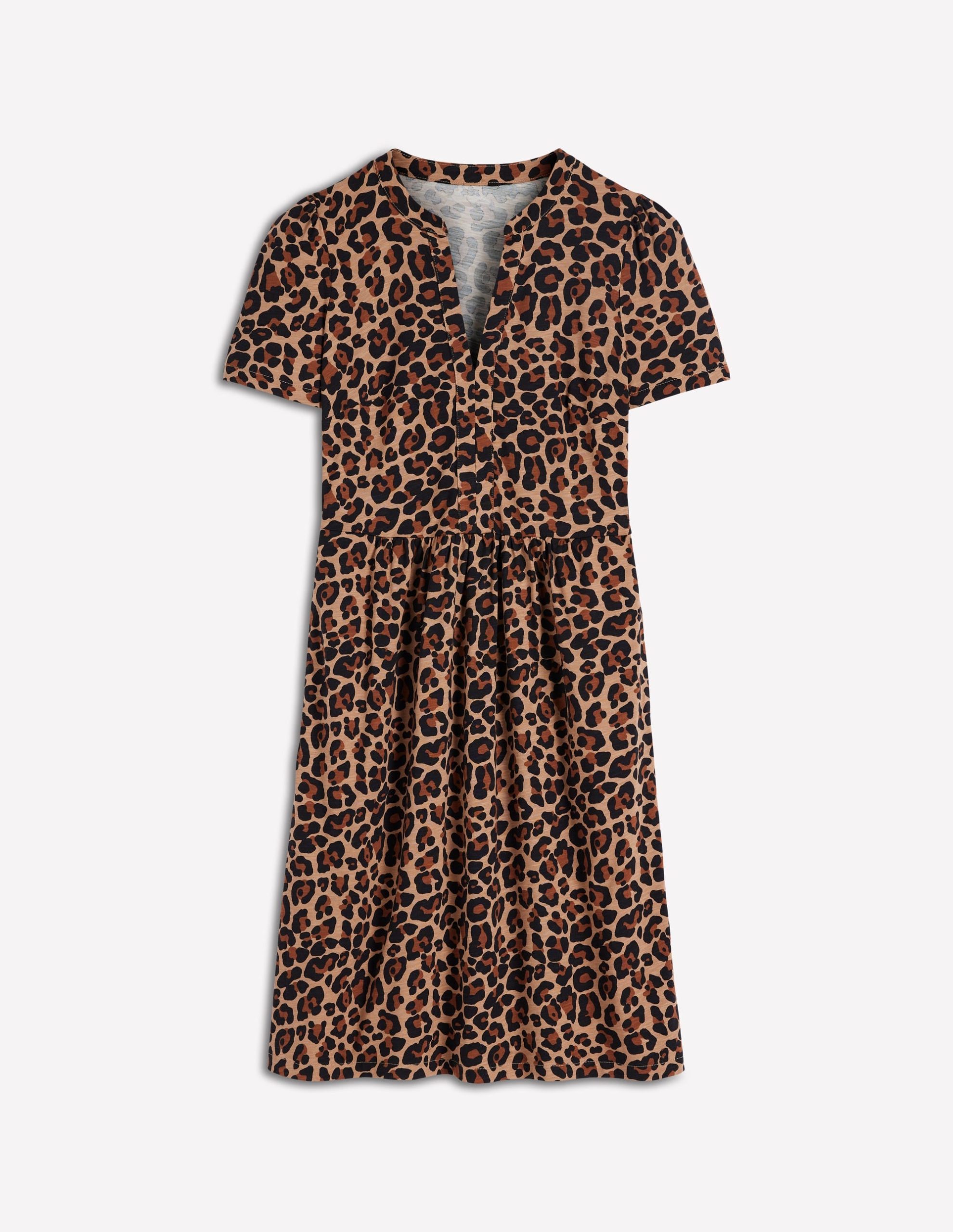 Naomi Short Jersey Dress-Camel. Cheetah Pop - Image 5