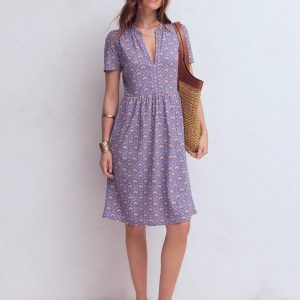 Naomi Short Jersey Dress-Purple Thistle. Flower Lattice