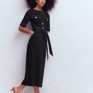 Bria Ponte Midi Dress-Black