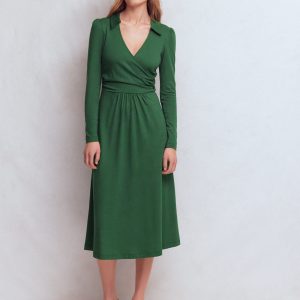 Carla Jersey Wrap Dress-Hunter Green