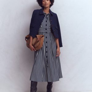 Bridget Ponte Shirt Dress-Navy and Ivory Stripe