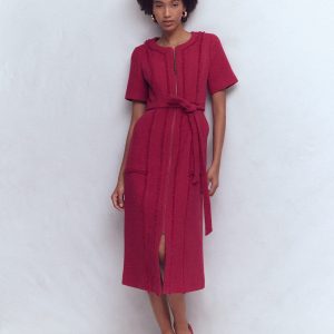 Ruth Zip Texture Dress-Berry