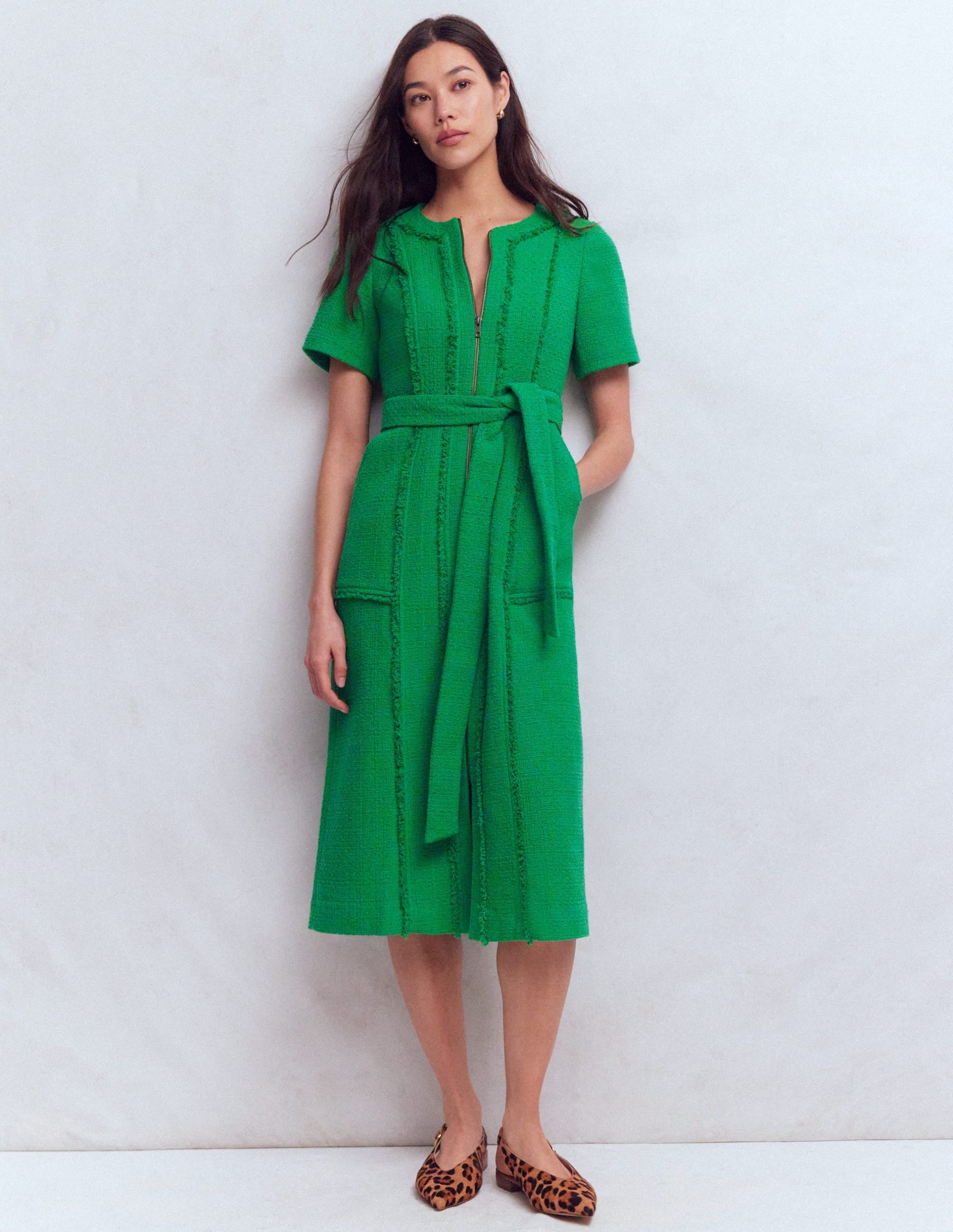 Ruth Zip Texture Dress-Green