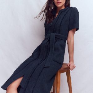 Ruth Zip Texture Dress-Navy