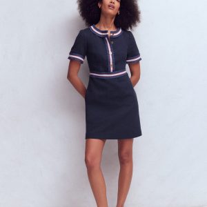 Button Short Dress-Navy