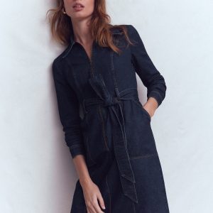 Zip Denim Short Dress-Indigo