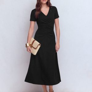 Una Ruched Front Ponte Dress-Black