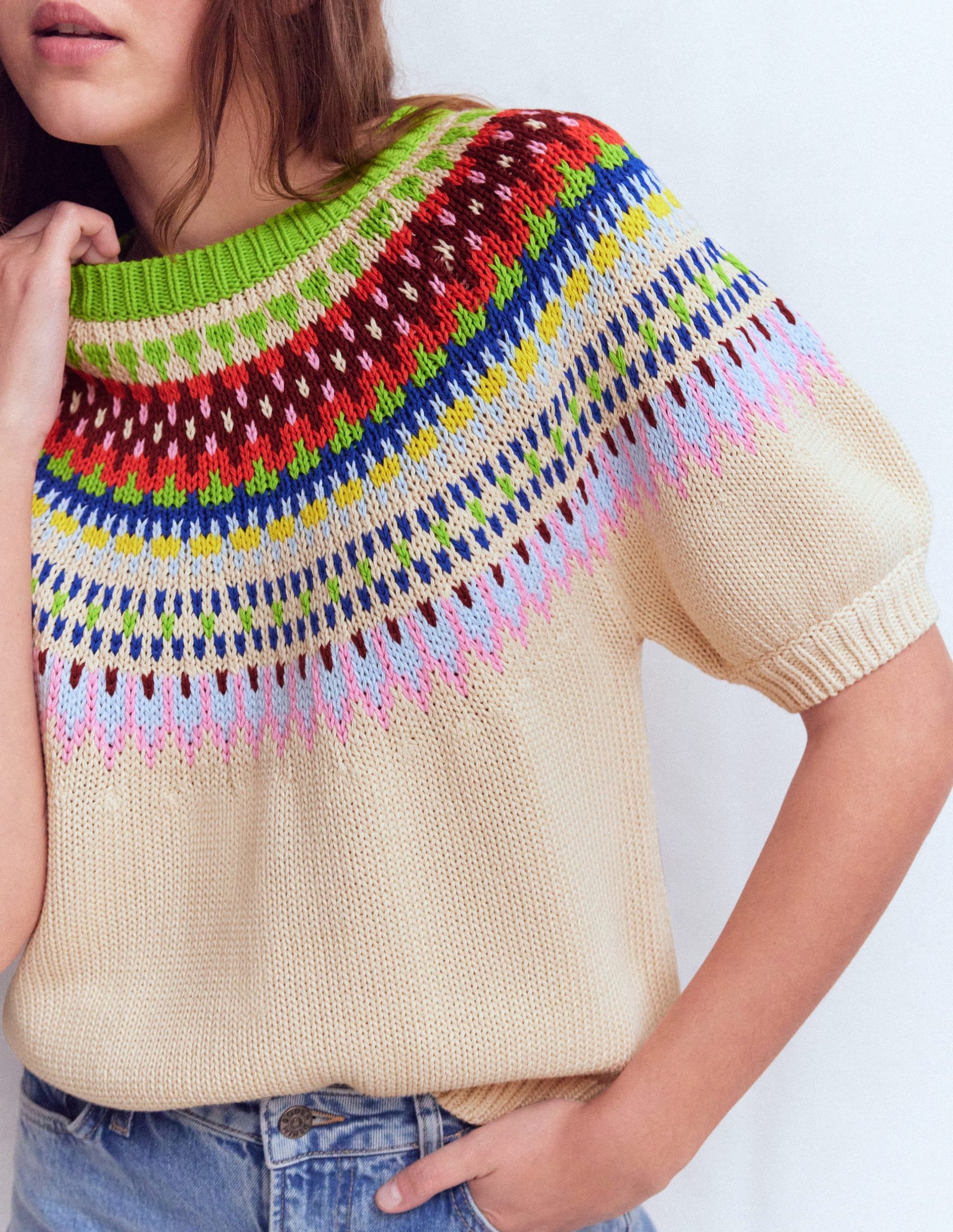 Margot Puff Sleeve T-Shirt-Oatmeal Melange - Image 2