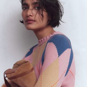 Camilla Cotton Argyle Sweater-Pink Argyle