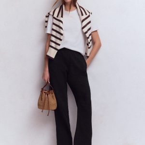 Pull-on Double Cloth Pants-Black