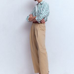 Pleat Barrel Leg Pants-Stone