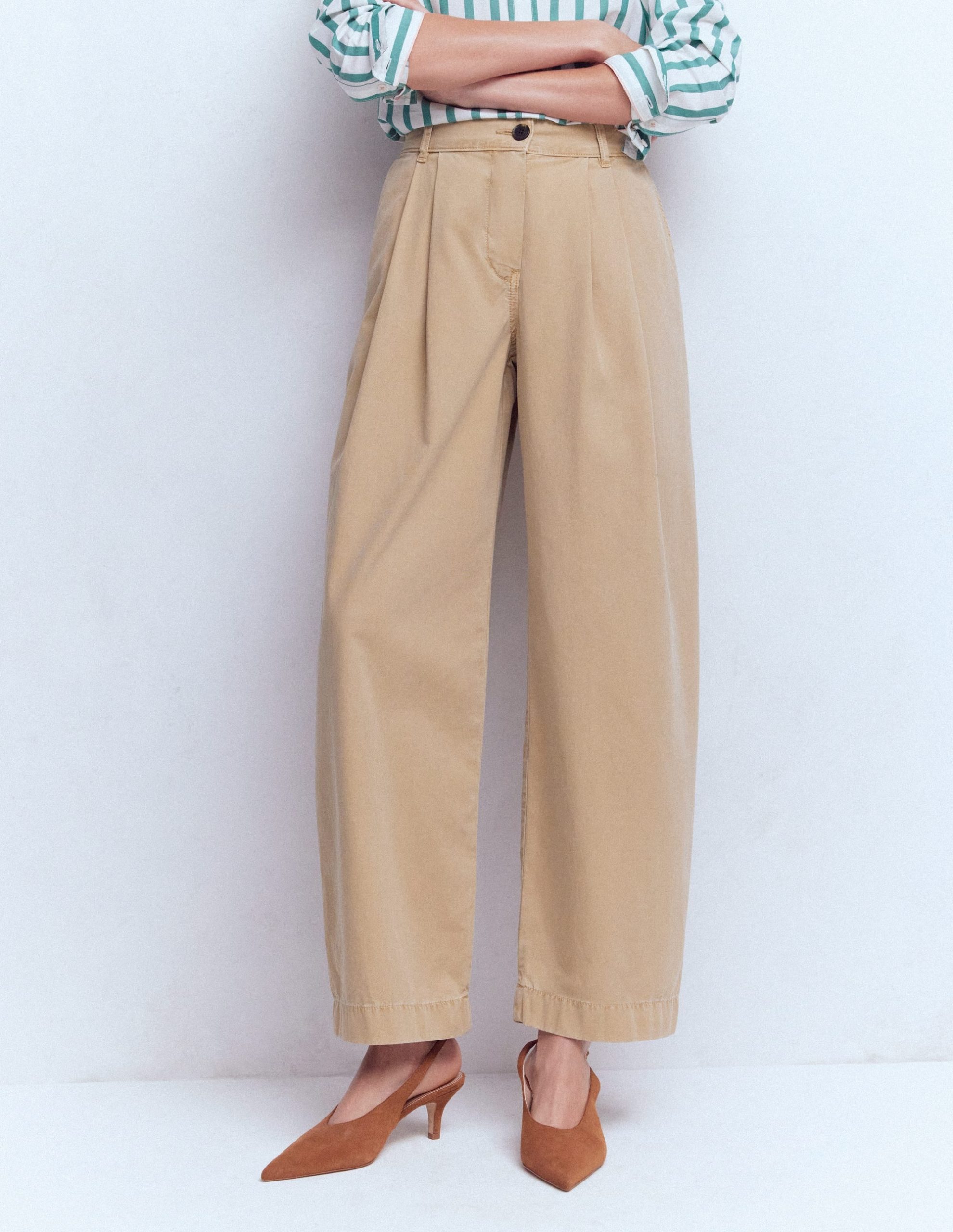 Pleat Barrel Leg Pants-Stone - Image 4