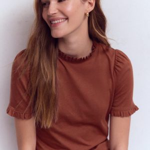 Supersoft Frill Detail T-shirt-Roasted Brown