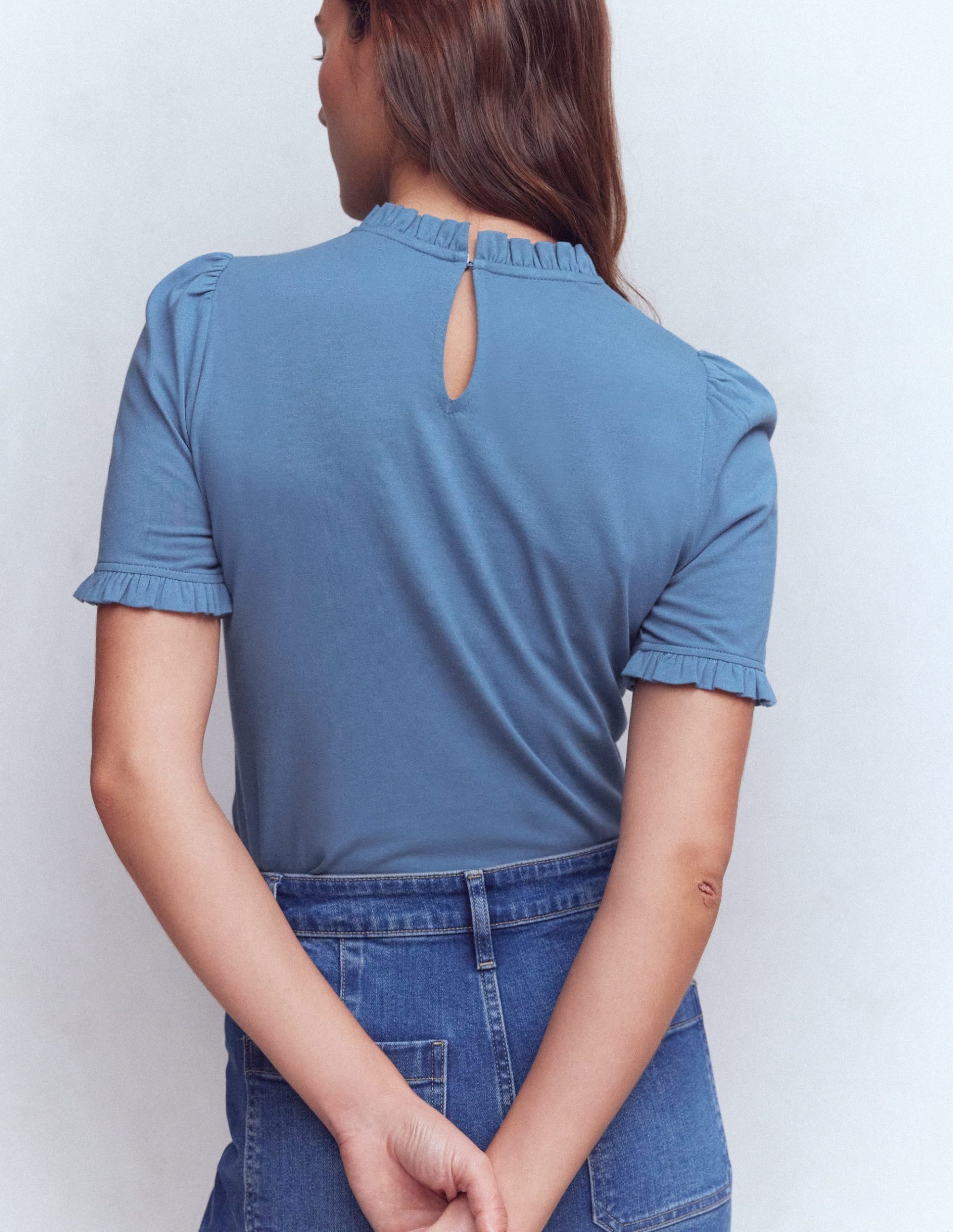 Supersoft Frill Detail T-shirt-Captains Blue - Image 3