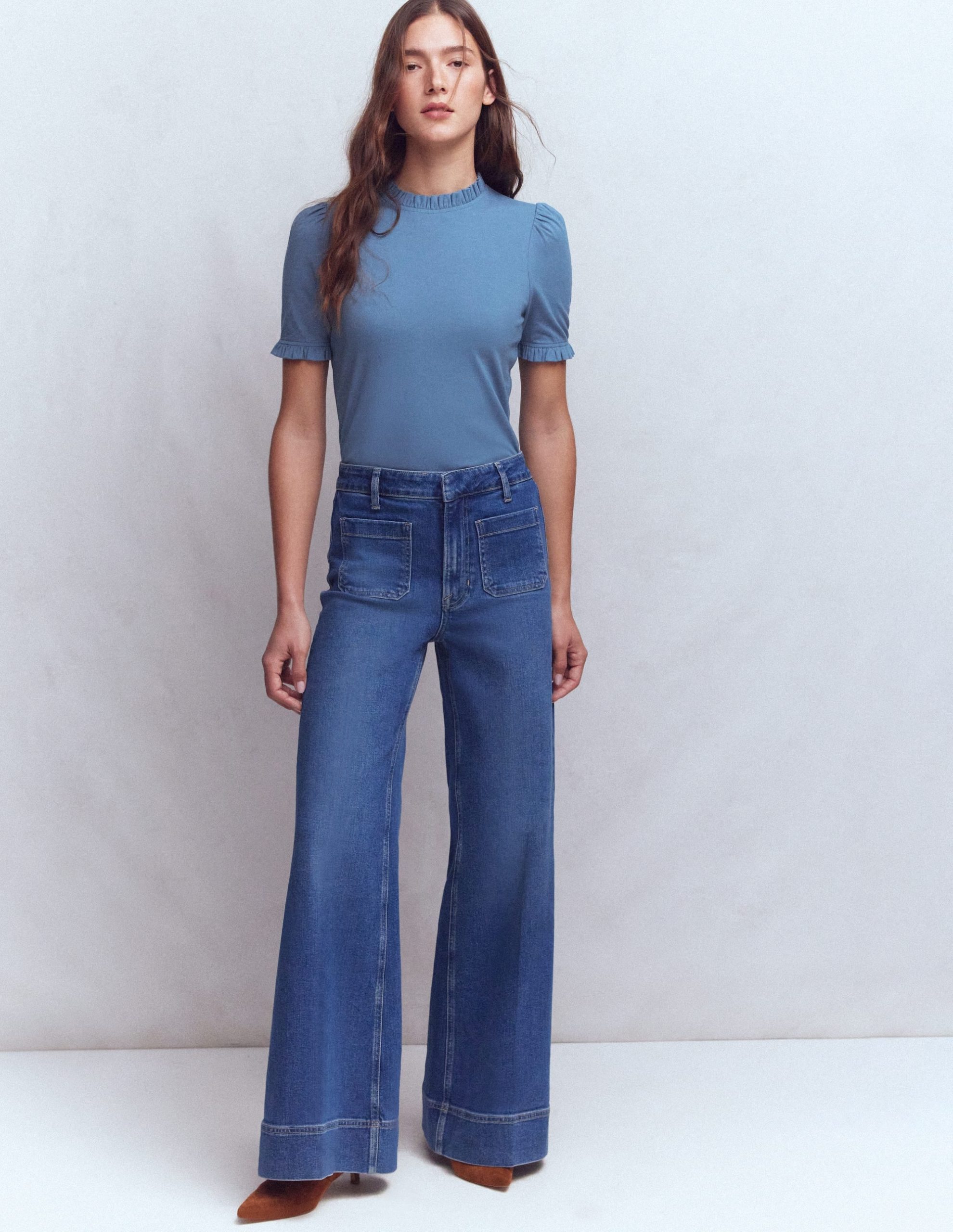 Supersoft Frill Detail T-shirt-Captains Blue - Image 4