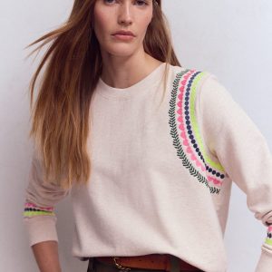 Hannah Embroidered Sweatshirt-Oatmeal Melange Embroidery