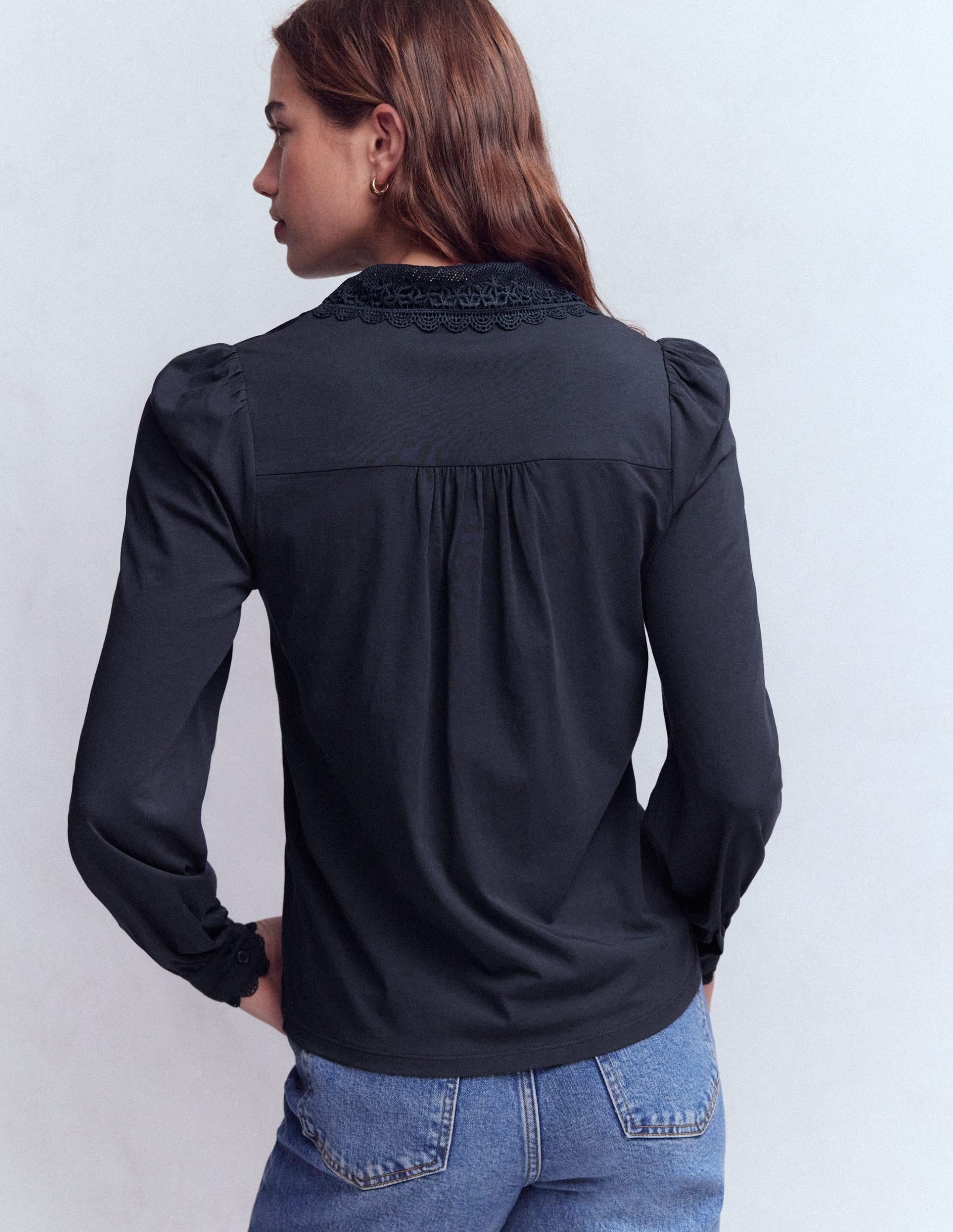 Lace Collar Blouse-Navy - Image 3
