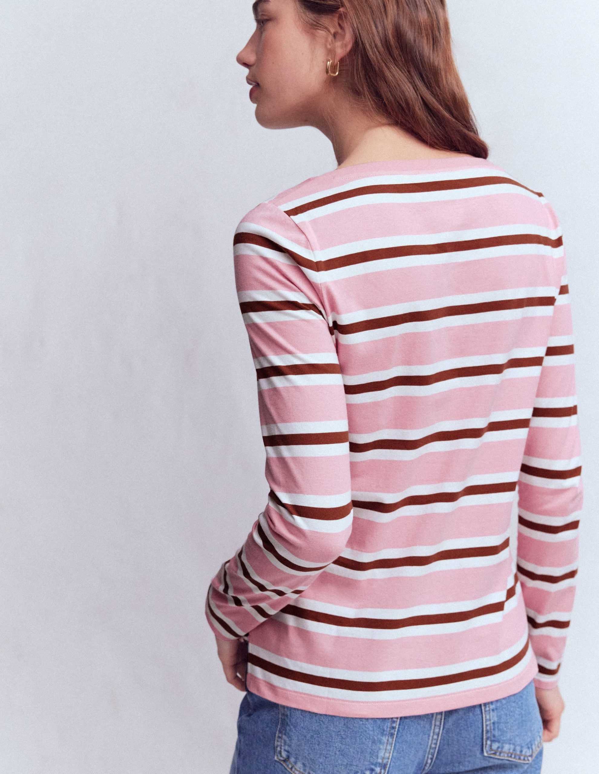 Olivia Long Sleeve Breton-Formica Pink and Russet Stripe - Image 3