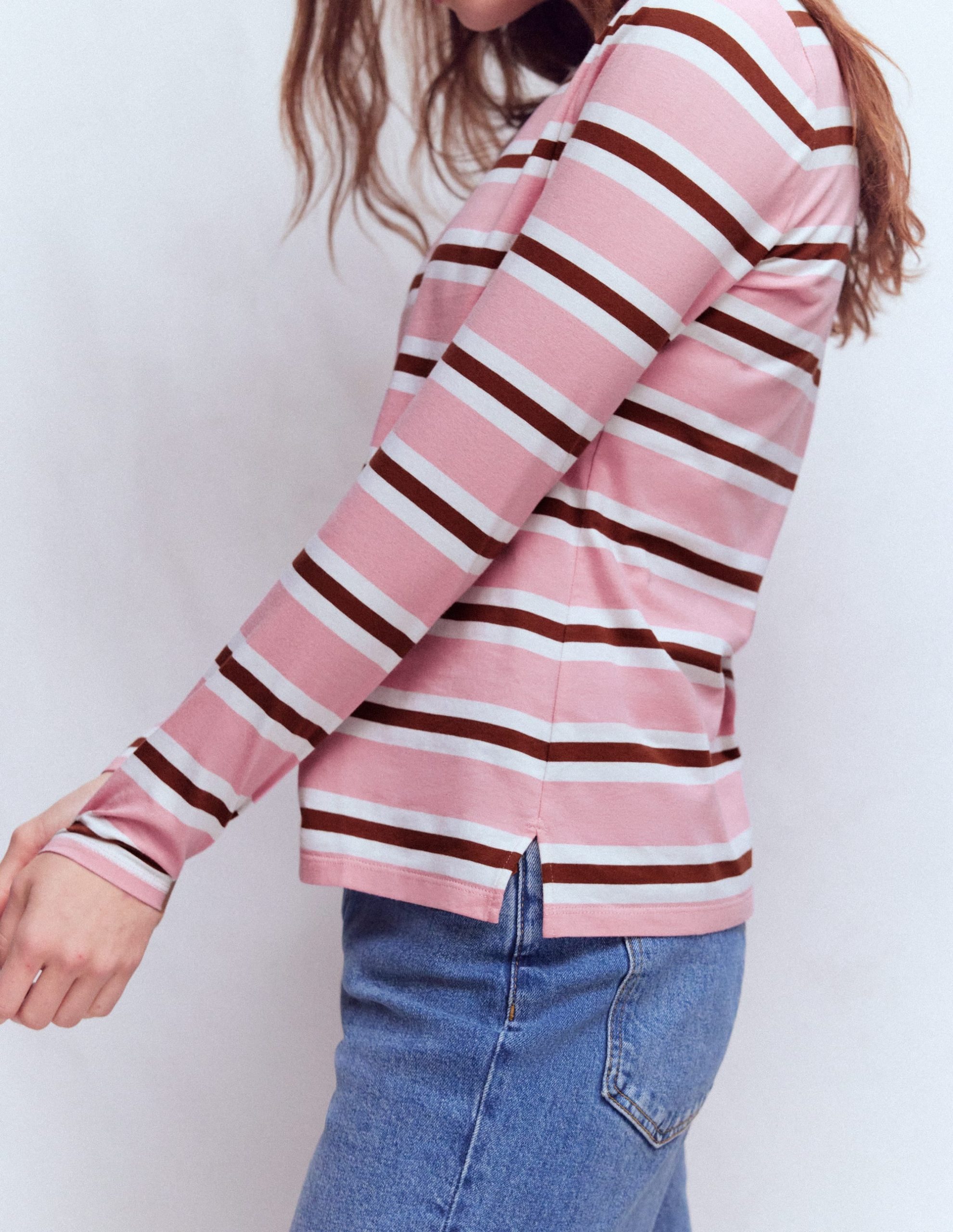 Olivia Long Sleeve Breton-Formica Pink and Russet Stripe - Image 4