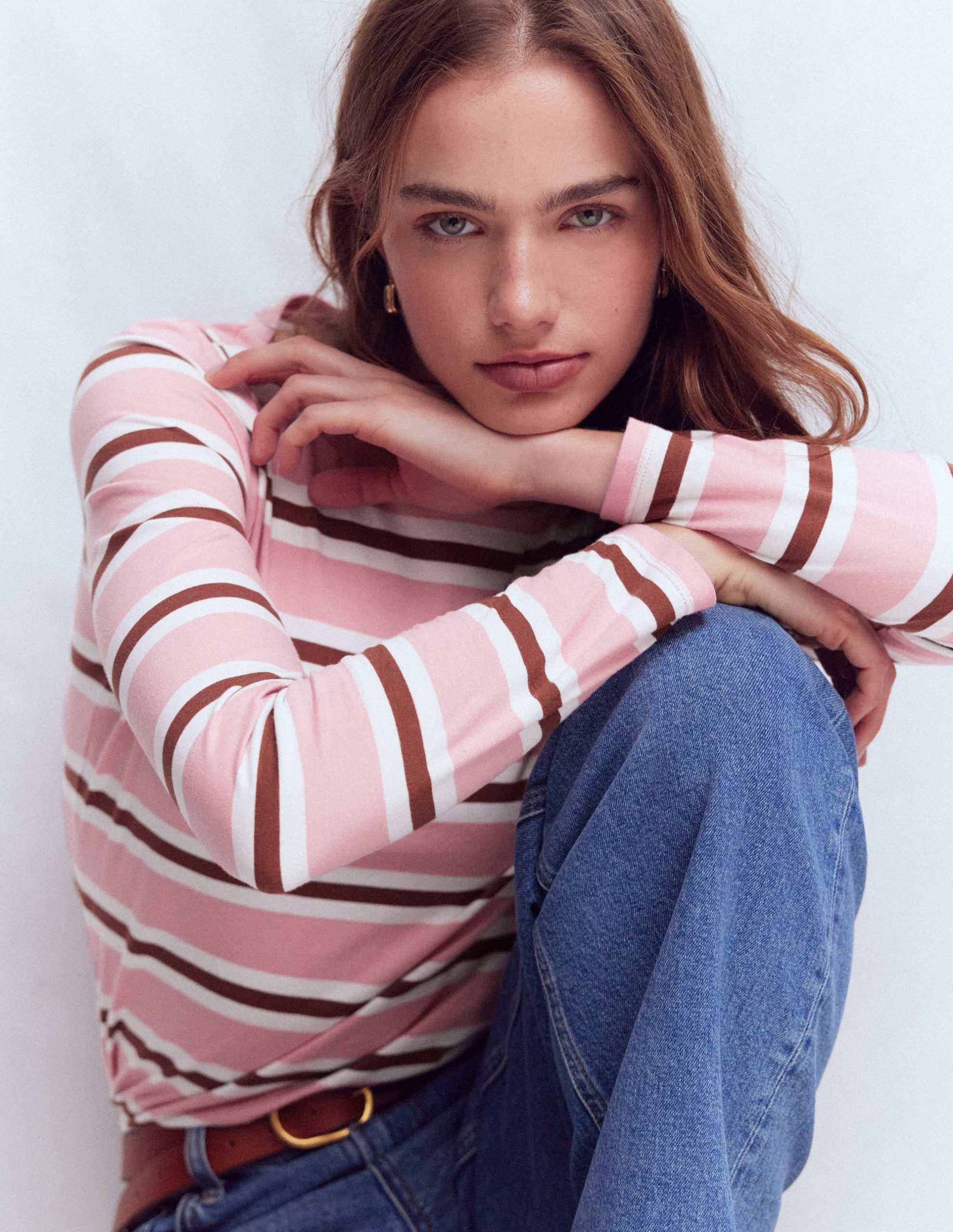 Olivia Long Sleeve Breton-Formica Pink and Russet Stripe - Image 5