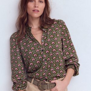 Effie Smocked Detail Shirt-Mayfly. Flower Lattice