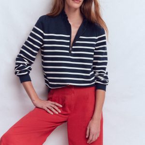 Half-Zip Frill Sweatshirt-Placement Stripe