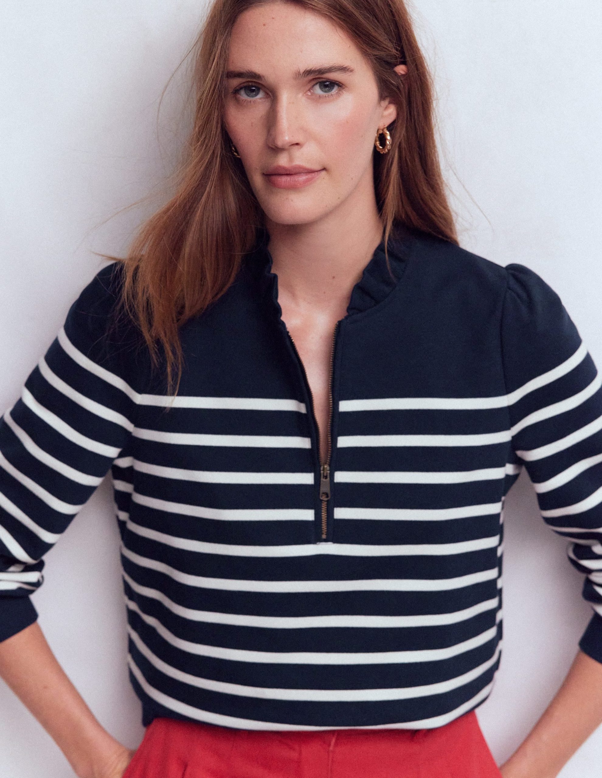 Half-Zip Frill Sweatshirt-Placement Stripe - Image 4