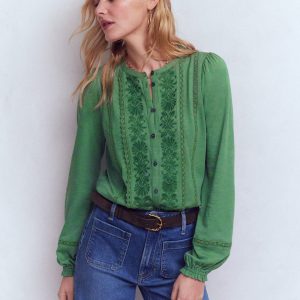 Embroidered Jersey Shirt-Willow Green