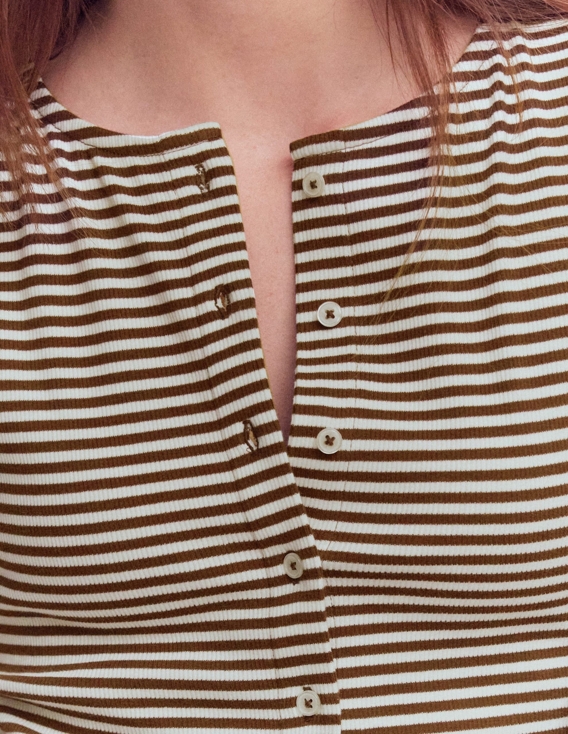 Evie Ribbed Puff Sleeve Top-Potting Soil. Ivory Stripe - Image 2
