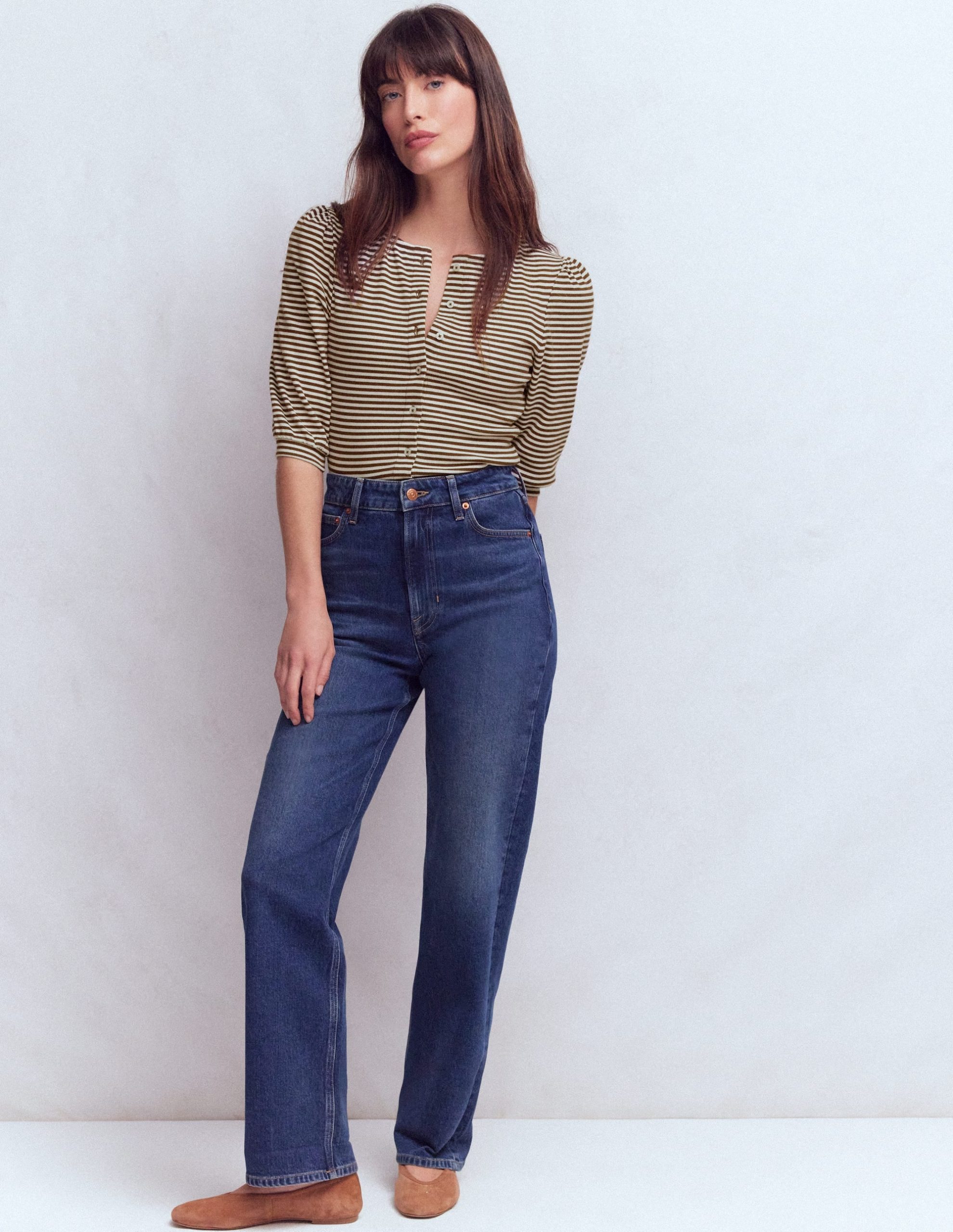 Evie Ribbed Puff Sleeve Top-Potting Soil. Ivory Stripe - Image 4