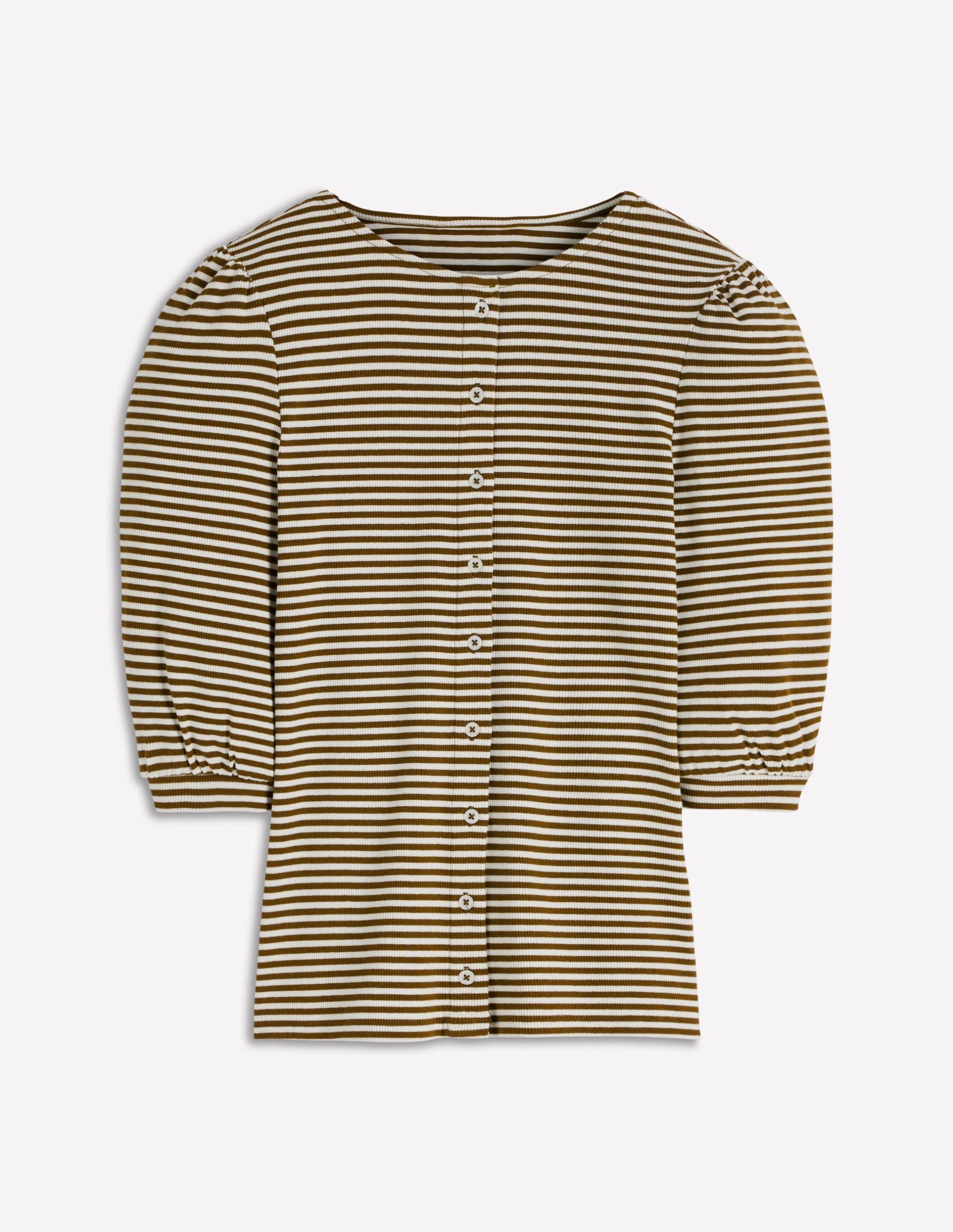 Evie Ribbed Puff Sleeve Top-Potting Soil. Ivory Stripe - Image 5