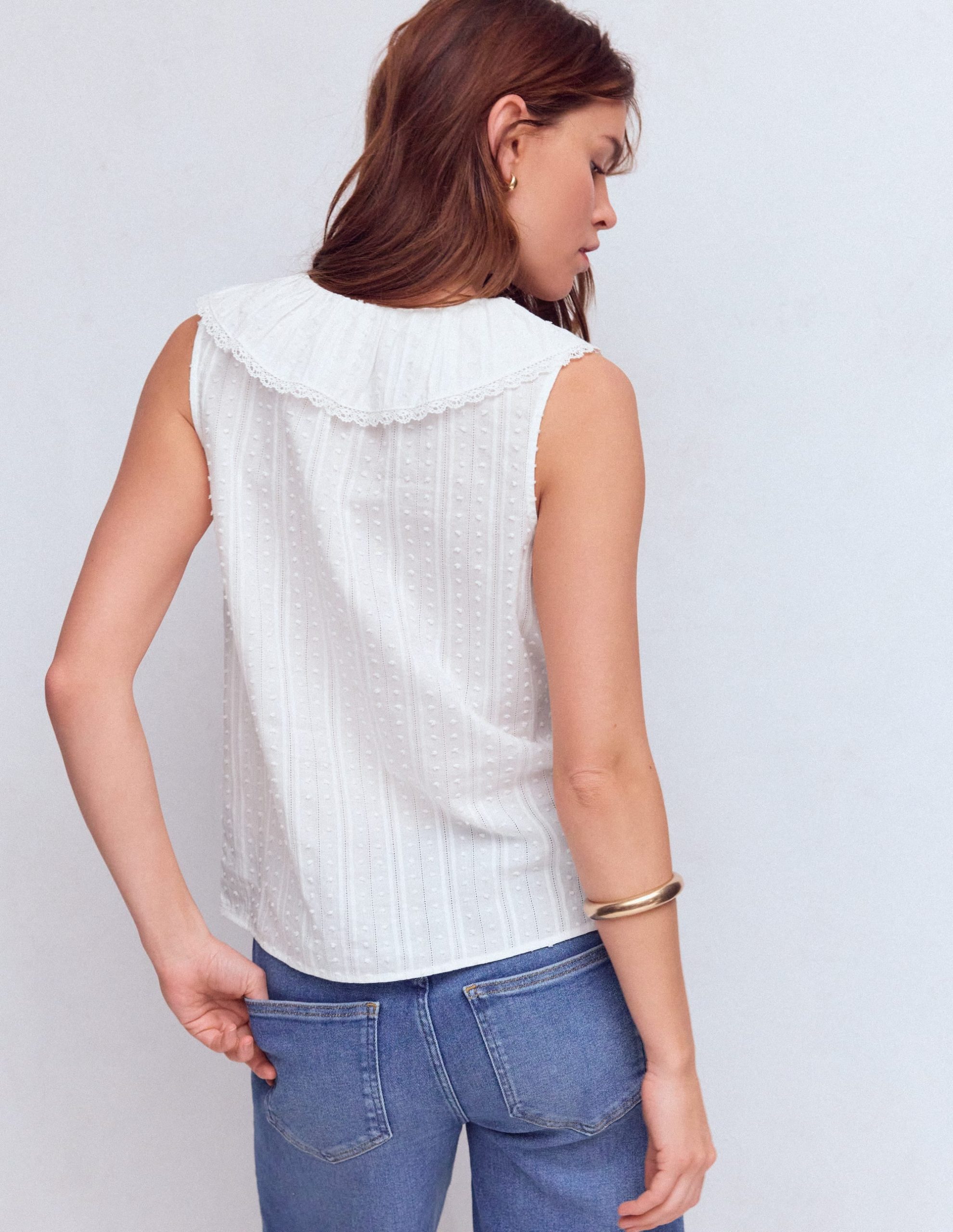 Sleeveless V-neck Ruffle Top-White - Image 3
