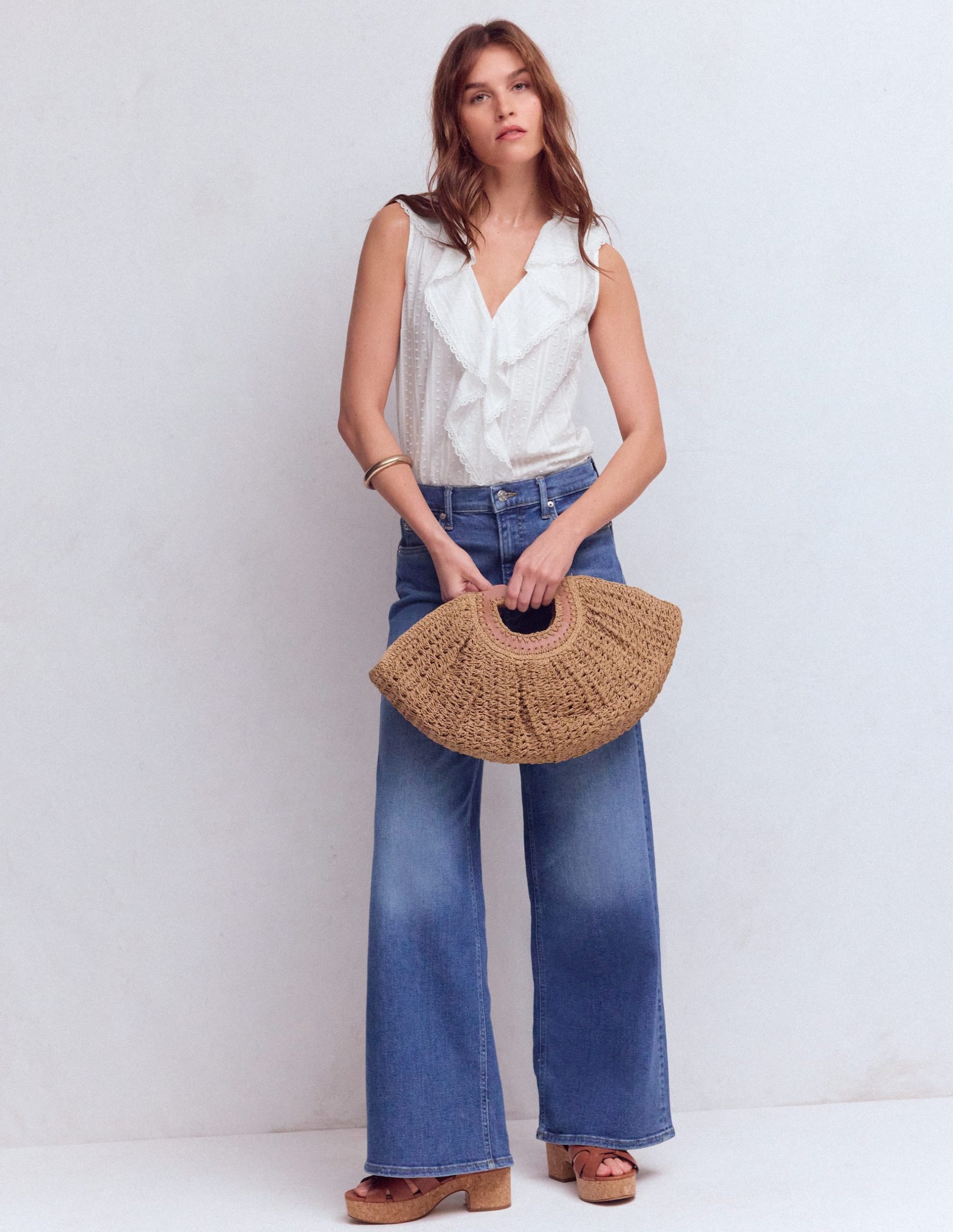Sleeveless V-neck Ruffle Top-White - Image 5