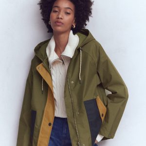Lightweight Rain Mac-Woodland Green. Colourblock