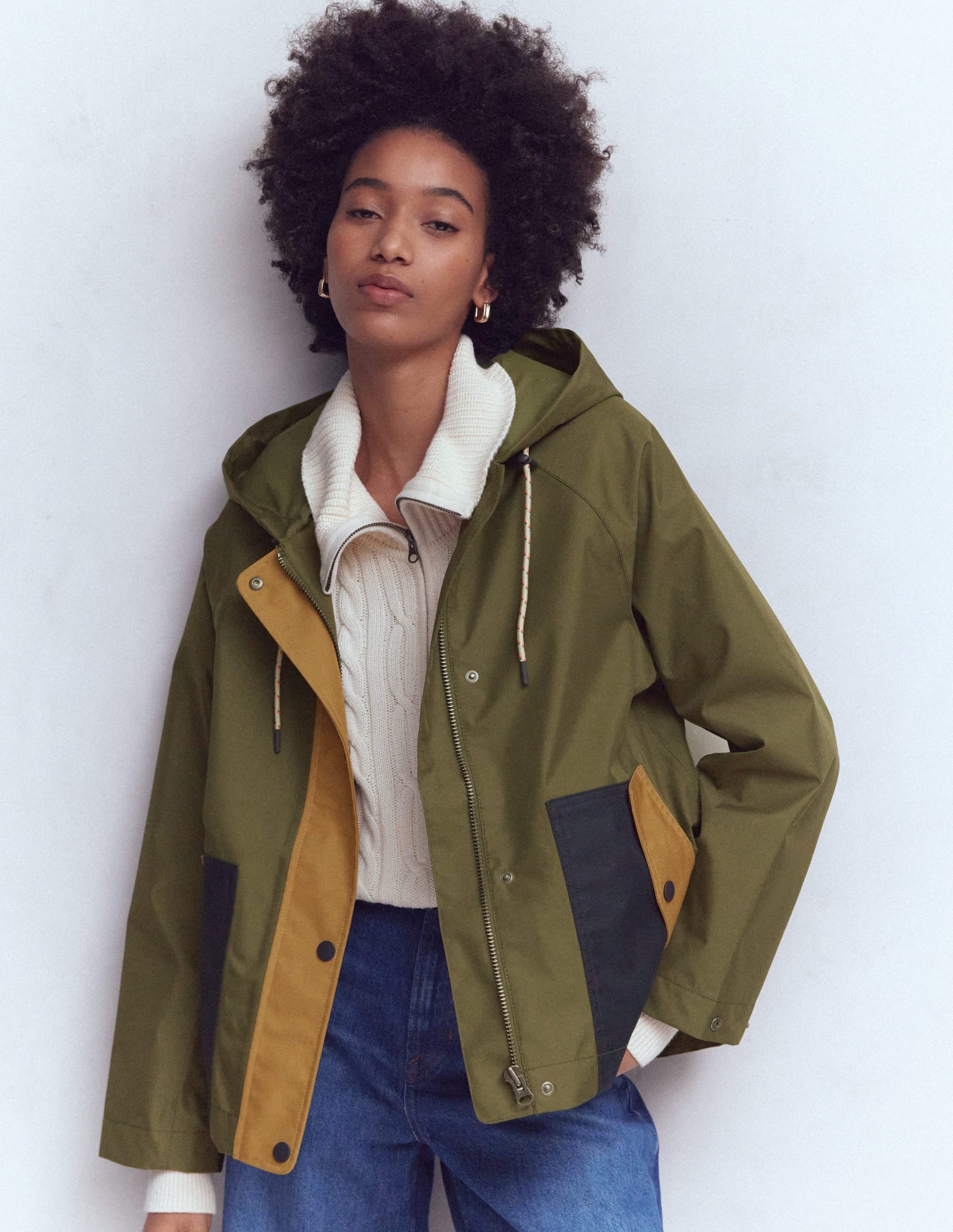 Lightweight Rain Mac-Woodland Green. Colourblock