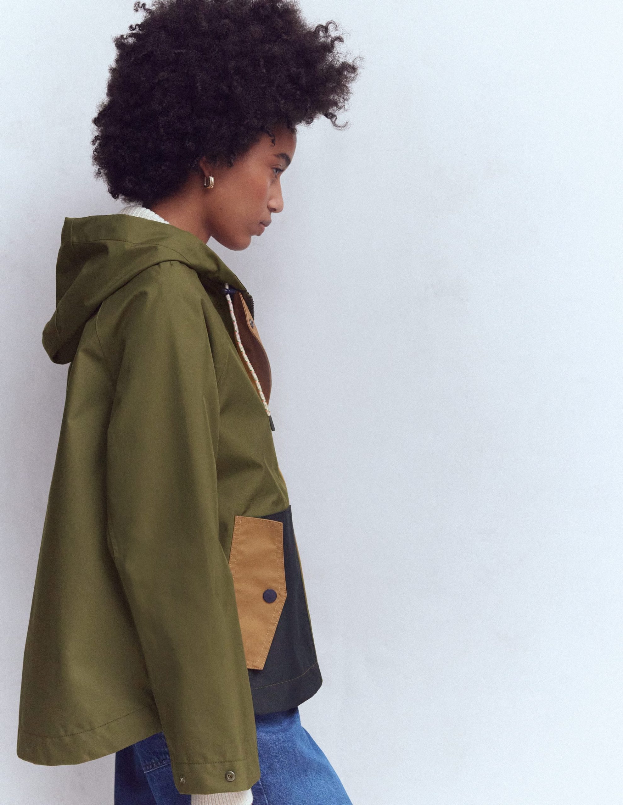 Lightweight Rain Mac-Woodland Green. Colourblock - Image 5