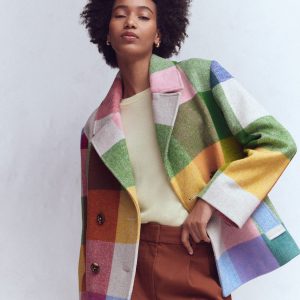 Revere Collar Wool Coat-Giant Multigingham