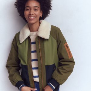 Borg Detail Bomber Jacket-Woodland Green