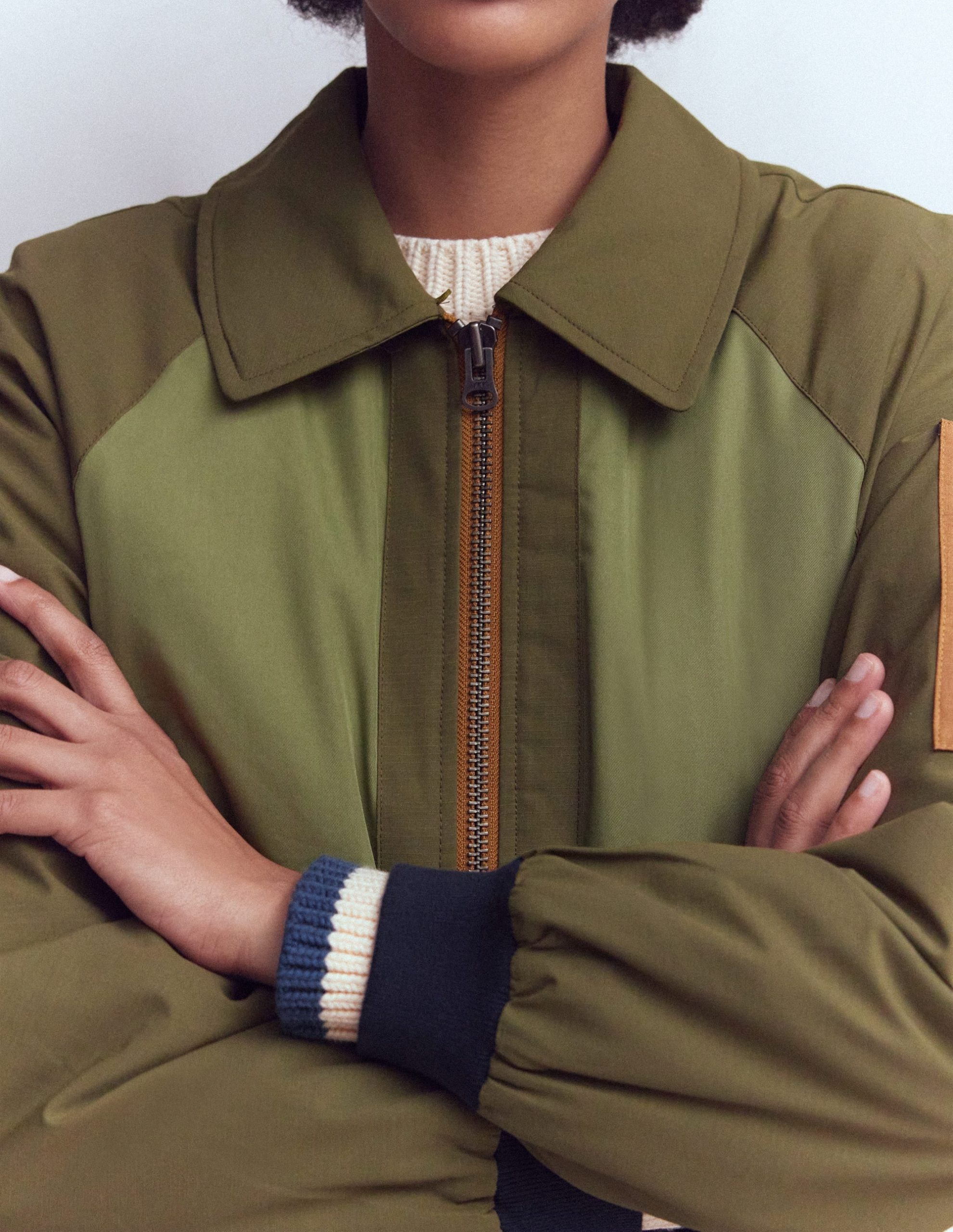 Borg Detail Bomber Jacket-Woodland Green - Image 2